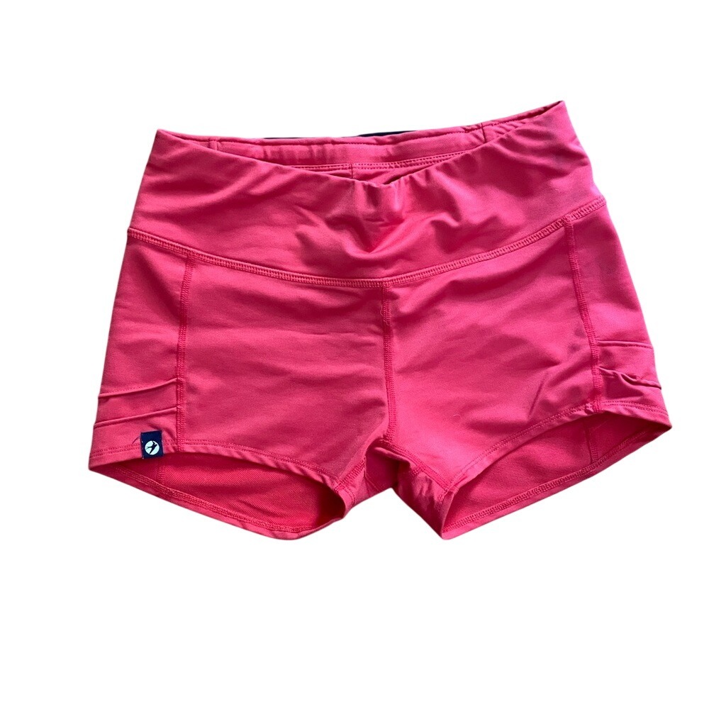 Oiselle Stride Running Shorts Womens 4 Coral Pink Navy Mesh Back Athletic Pocket